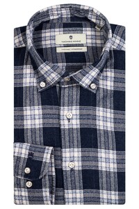 Thomas Maine Torino Button Down Tencel Flannel Check Shirt Indigo