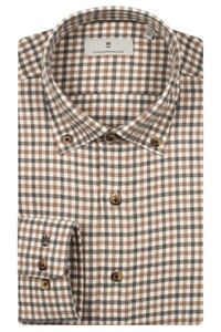 Thomas Maine Torino Button Down Two Tone Flanel Pepita Check Overhemd Grijs-Bruin