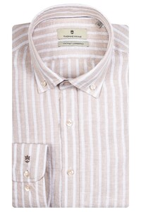 Thomas Maine Torino Linnen Stripes Button Down Overhemd Zand