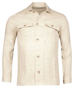 Thomas Maine Trento Uni Color Linen Large Buttons Overshirt Light Taupe
