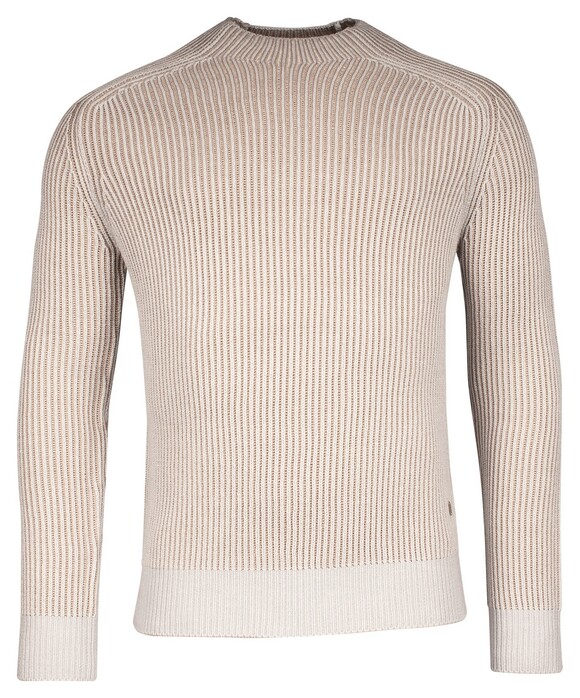 Thomas Maine Turtle Two Color Brioche Rib Knit Trui Licht Beige Melange