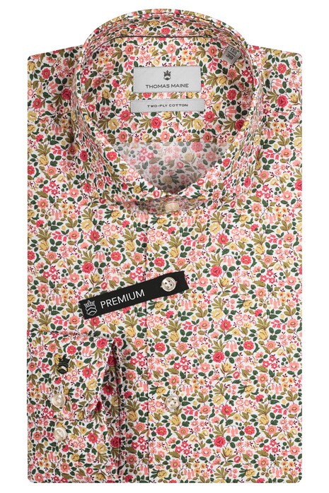 Thomas Maine Two-Ply Small Flower Pattern Roma Modern Kent Shirt Pink