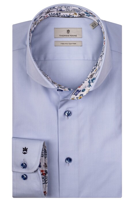 Thomas Maine Two Ply Uni Cotton Pattern Contrast Overhemd Blauw-Lichtblauw