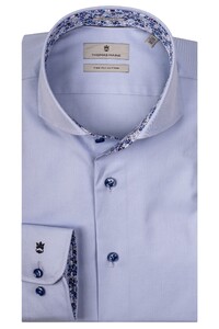 Thomas Maine Two Ply Uni Cotton Pattern Contrast Overhemd Blauw-Midden Blauw