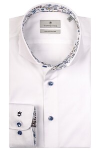 Thomas Maine Two Ply Uni Cotton Pattern Contrast Shirt White-Light Blue