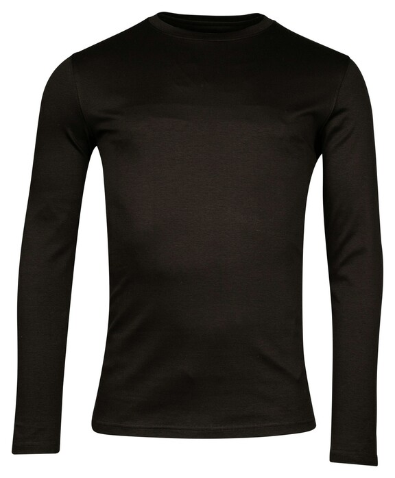 Thomas Maine Uni Color Crew Neck Liquid Cotton Long Sleeve T-Shirt Black