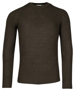 Thomas Maine Uni Color Crew Neck Texture Knit Pullover Dark Olive