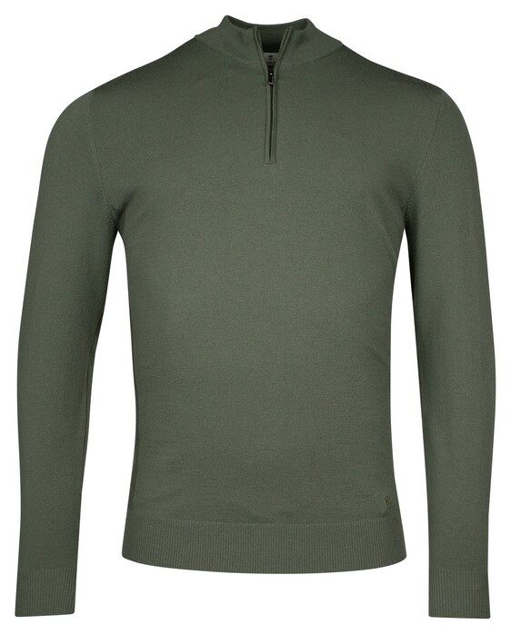 Thomas Maine Uni Color Half Zip Single Knit Trui Groen