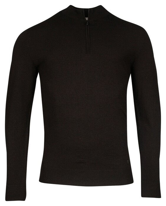 Thomas Maine Uni Color Half Zip Single Knit Trui Zwart