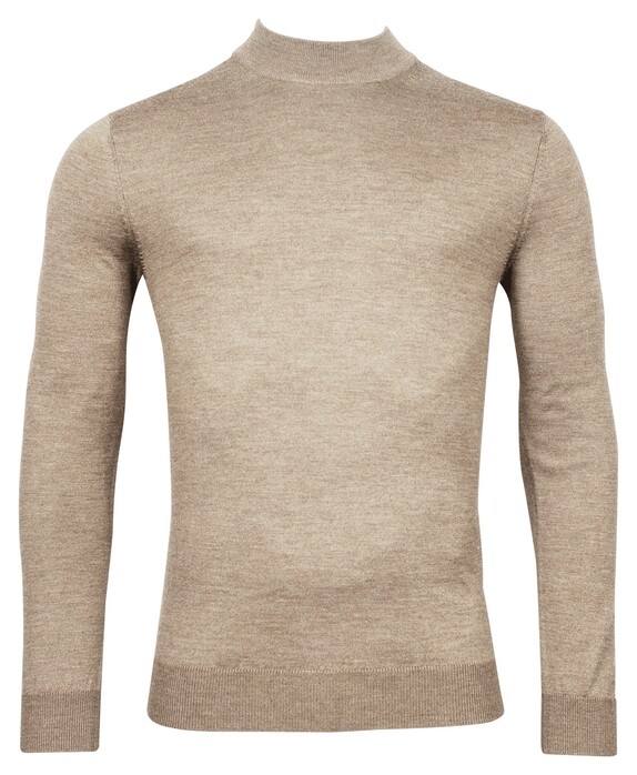 Thomas Maine Uni Color Turtleneck Single Knit Merino Pullover Light Beige Melange