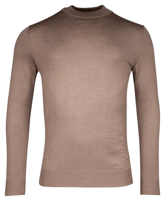 Thomas Maine Uni Color Turtleneck Single Knit Merino Pullover Taupe