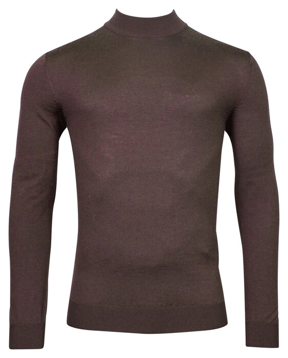 Thomas Maine Uni Color Turtleneck Single Knit Merino Trui Bruin