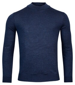 Thomas Maine Uni Color Turtleneck Single Knit Merino Trui Jeans Blauw