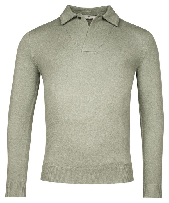 Thomas Maine Uni Color Wool Cashmere Blend Polo Collar Round Knit Pullover Light Green