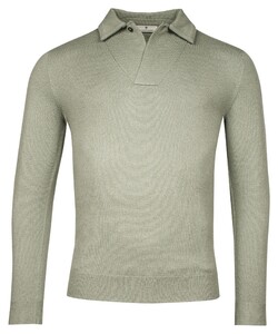 Thomas Maine Uni Color Wool Cashmere Blend Polo Collar Round Knit Trui Licht Groen