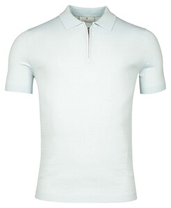 Thomas Maine Uni Color Zip Collar Merino Wool Blend Single Knit And Mesh Knit Poloshirt Ice Blue