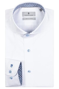 Thomas Maine Uni Fine Pattern Contrast Bari Cutaway Twill Overhemd Wit-Lichtblauw