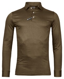 Thomas Maine Uni Longsleeve Cotton Linen Jersey Poloshirt Brown