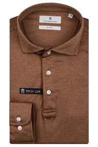 Thomas Maine Uni Longsleeve Cotton Linen Jersey Poloshirt Dark Gold