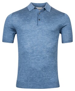 Thomas Maine Uni Luxury Short Sleeve Polo Fine Single Knit Midden Blauw