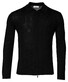 Thomas Maine Uni Stripe Knit Cardigan Polo Zip Collar Merino Wool Vest Zwart