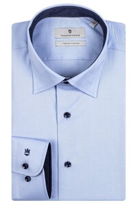 Thomas Maine Uni Subtle Contrast Bergamo Verborgen Button Down Two-Ply Twill Shirt Light Blue-Navy
