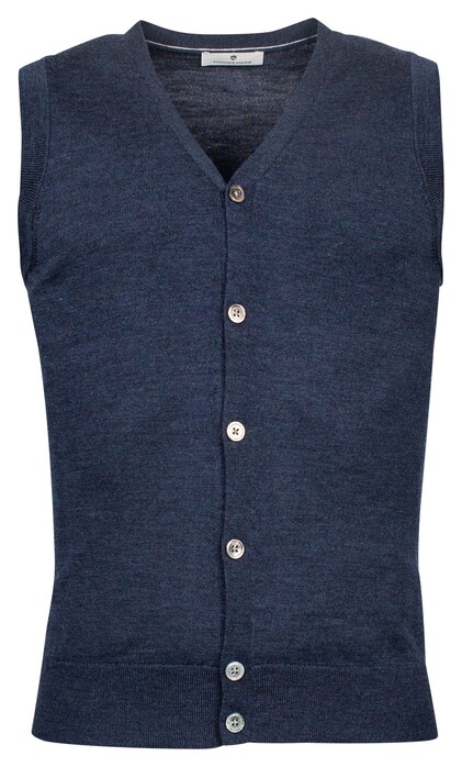 Thomas Maine V-Neck Buttons Single Knit Waistcoat Indigo Blue Melange