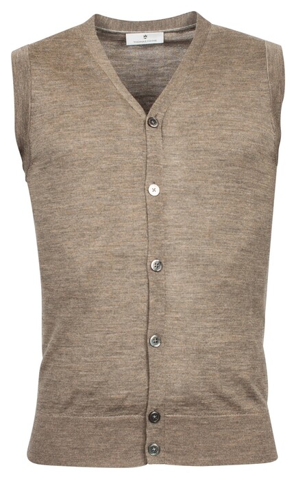 Thomas Maine V-Neck Buttons Single Knit Waistcoat Khaki Melange