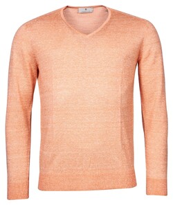 Thomas Maine V-Neck Merino Linen Single Knitted Pullover Bright Orange