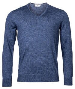 Thomas Maine V-Neck Merino Uni Color Pullover Mid Blue