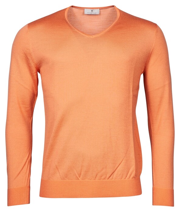 Thomas Maine V-Neck Single Knit Merino Pullover Bright Orange