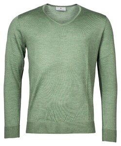 Thomas Maine V-Neck Single Knit Merino Pullover Green