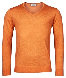 Thomas Maine V-Neck Single Knit Merino Trui Oranje