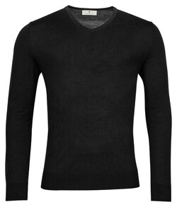 Thomas Maine V-Neck Single Knit Merino Wool Pullover Black