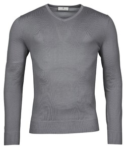 Thomas Maine V-Neck Single Knit Merino Wool Pullover Grey