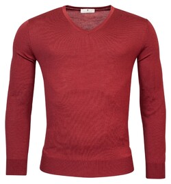 Thomas Maine V-Neck Single Knit Merino Wool Pullover Raspberry