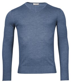 Thomas Maine V-Neck Single Knit Merino Wool Trui Denim Blue