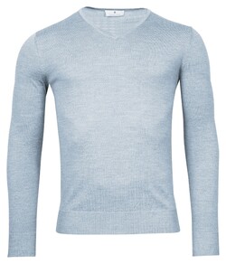 Thomas Maine V-Neck Single Knit Merino Wool Trui Licht Blauw