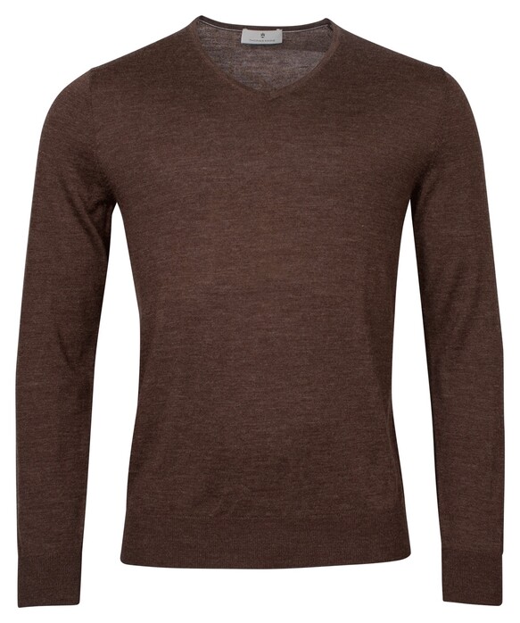 Thomas Maine V-Neck Single Knit Pullover Brown