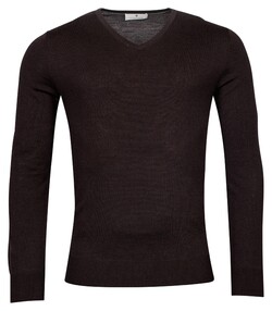 Thomas Maine V-Neck Single Knit Pullover Dark Brown Melange