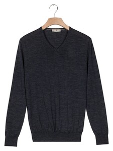 Thomas Maine V-Neck Single Knit Subtle Mélange Merino Wool Trui Indigo