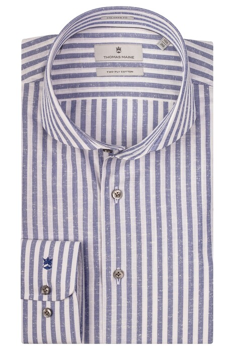 Thomas Maine Viscose Cotton Silk Blend Stripe Overhemd Blauw