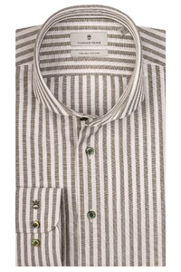 Thomas Maine Viscose Cotton Silk Blend Stripe Overhemd Groen