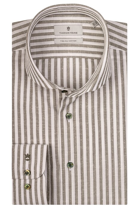 Thomas Maine Viscose Cotton Silk Blend Stripe Shirt Green