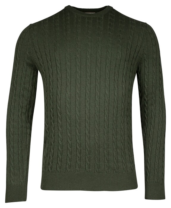 Thomas Maine Wool Cashmere Crew Neck Cable Whole Garment Knit Pullover Greengrey