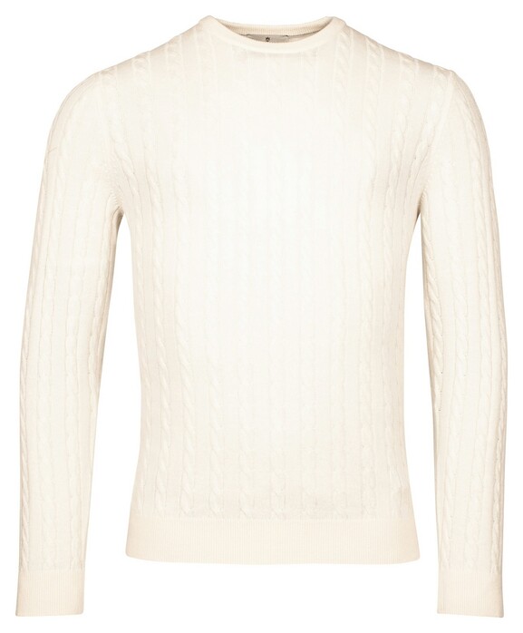 Thomas Maine Wool Cashmere Crew Neck Cable Whole Garment Knit Pullover Off White