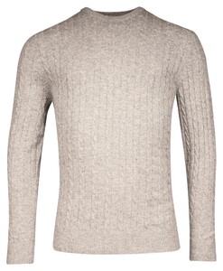 Thomas Maine Wool Cashmere Crew Neck Cable Whole Garment Knit Trui Grijsbeige