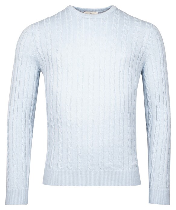 Thomas Maine Wool Cashmere Crew Neck Cable Whole Garment Knit Trui Licht Blauw