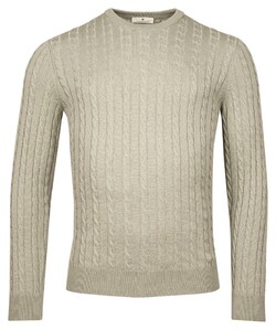 Thomas Maine Wool Cashmere Crew Neck Cable Whole Garment Knit Trui Licht Groen