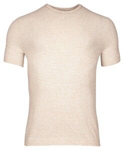 Thomas Maine Yarn Dyed Stripe Crew Neck Single Knit Trui Beige